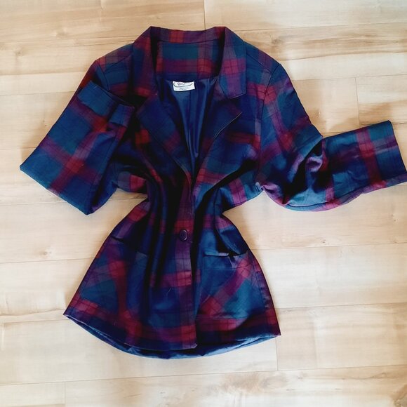 Made in Canada Vintage Plaid Blazer Navy/red Dark Academia School Uniform - Picture 2 of 5